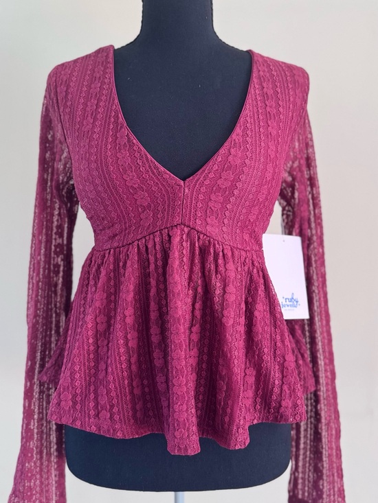 Ruby & Jewell Tops - Ruby & Jewell Women's Wine Lace Peplum V-Neck Blouse
